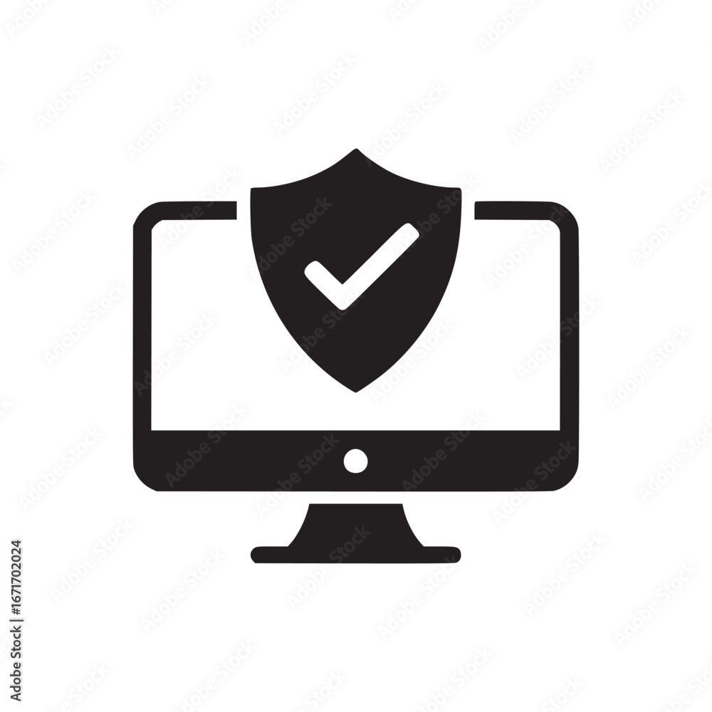 Aufkleber black computer monitor with checkmark shield symbolizing security and data protection online safety 