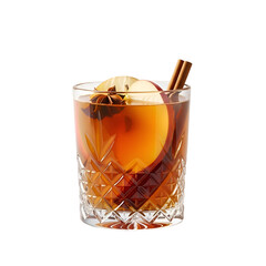 Hot Toddy Cocktail with Apple and Cinnamon on White Background.