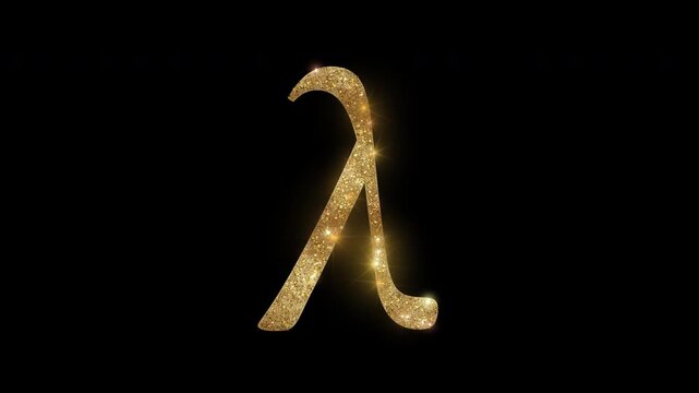 Luxury lowercase Greek letter lambda with golden glitter, alpha channel

