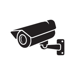 A black surveillance camera mounted on a white wall providing security and monitoring activity area