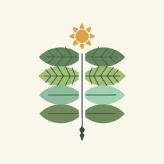 Stylized Plant with Sun Minimalist Graphic Design.