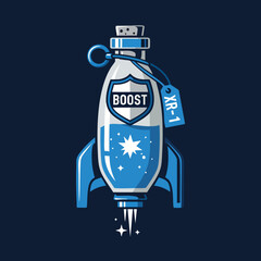 Boost Bottle Rocket Illustration with XR-1 Tag and Star Design.