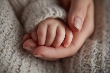 Close up of baby hand holding mother&rsquo;s finger with love and care