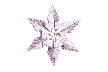 Money Origami snowflake with Euro bill