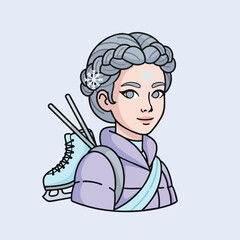 Young woman with ice skates ready for winter sports.