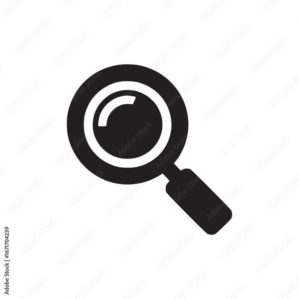 Poster a simple black and white image of a magnifying glass with a handle on a plain white background view