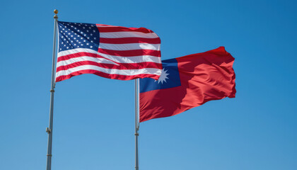 U.S. And taiwan flags flying together outdoor event clear sky symbolizing friendship and alliance