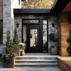 Modern stone facade entryway