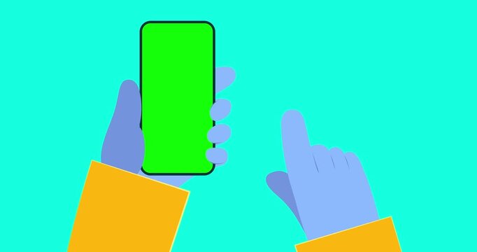 Blue hands gesture finger press down with isolated. Cartoon animated businessman moving character for finger scroll gsm phone transparent. Business explainer flat design people serie movie video.
