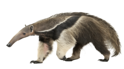 Giant Anteater Isolated on Black Background Walking with Confidence and Displaying its Distinctive Physical Features Ready to Find Food in the Wild