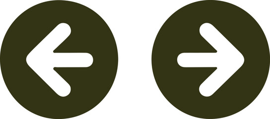 left and right chevron arrow icons in dark circles, navigation buttons pair isolated on white