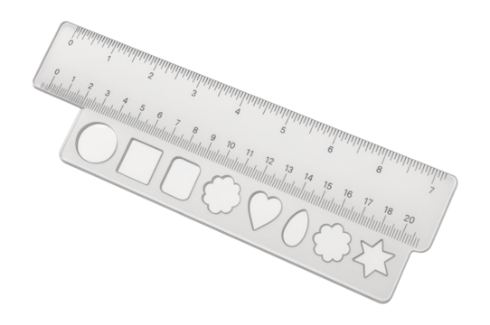 Ruler with integrated template for decorative shapes
