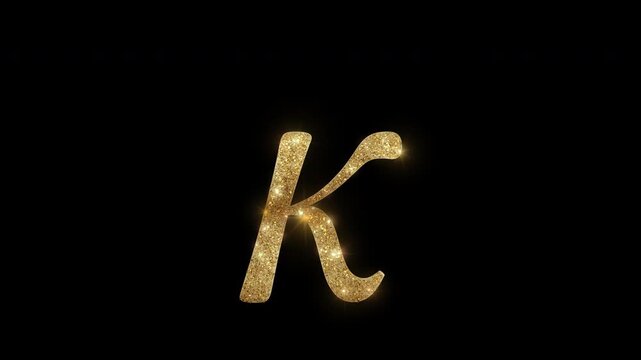 Luxury lowercase Greek letter kappa with golden glitter, alpha channel

