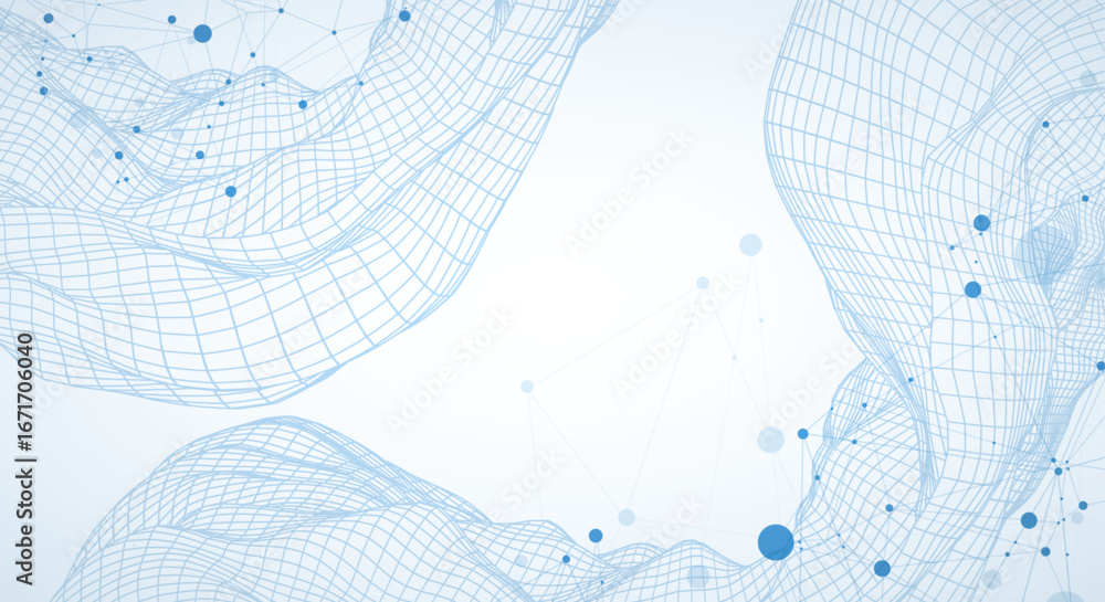 Aufkleber template for science or technology presentation. plexus style background with wireframe wave.