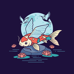 Mythical Japanese Koi Fish with Angel Wings.