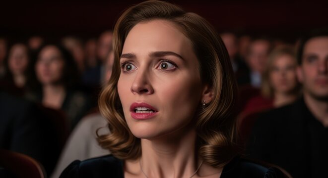 Capturing a chilling spectacle in an audience filled with suspense and fear expressions