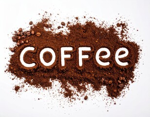 Top View Creative Arrangement Coffee Lettering Ground Isolated on White