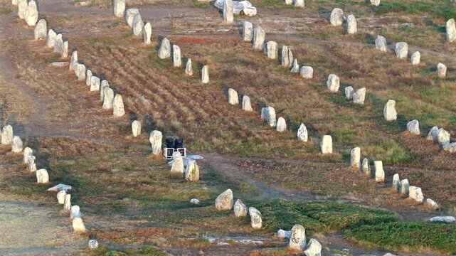 Aerial view of the Monolith stones of Carnac in Brittany France
