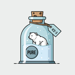 Polar bear in a bottle representing purity and environmental concerns.