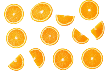 orange slices collection on white background