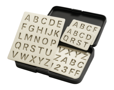 Set of alphabet stencils with a carrying case