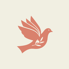 Elegant flying peace dove with botanical element logo.