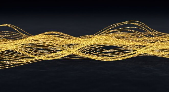 Golden threads wave against a velvety black backdrop evoking luxury and elegance that suggests a