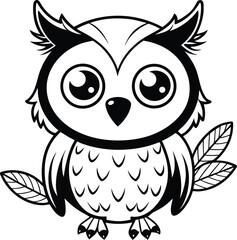 Fototapeta premium Stylized Owl Illustration Cute Black and White Design Featuring Big Eyes and Feathered Details for Graphic Projects