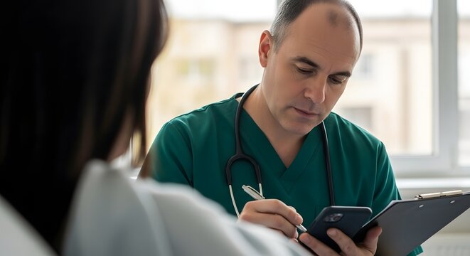 Doctor consultation medical professional taking notes healthcare provider patient examination care - Powered by Adobe