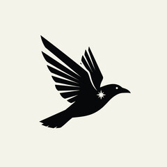 Fototapeta premium Black Bird Silhouette in Flight Star Detail.