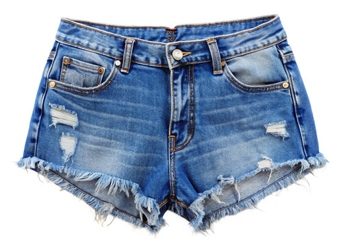Raw edge denim cutoffs Isolated on white background