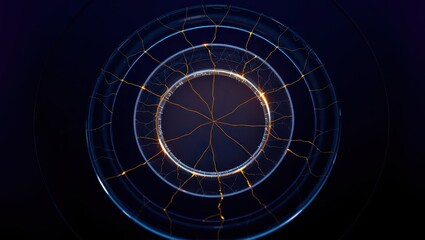 Abstract glowing circles with radiating lines on a dark background creating a futuristic design