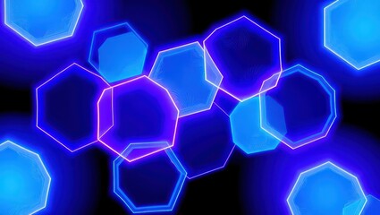 A vibrant display of interconnected blue and purple glowing octagons against a dark background creating depth