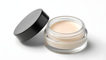 Elegant Eyeshadow Primer Pot Mockup in Clean Minimal Scene – Blank Glass Cosmetic Jar with Creamy Texture for Professional Beauty Branding and High-End Makeup Packaging Design