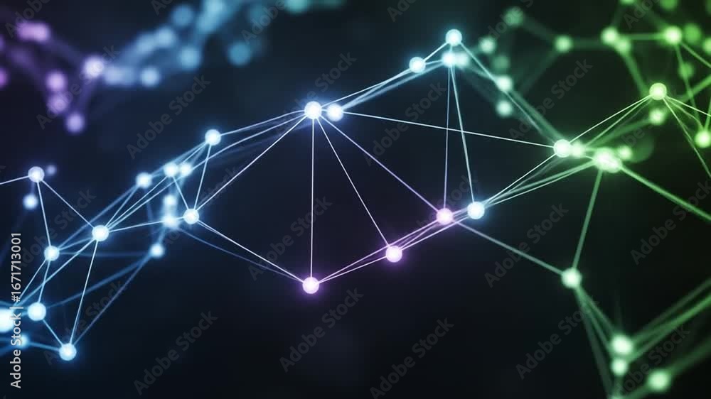 Poster Dynamic network connections with glowing nodes and lines, representing data flow, communication, and the digital world in stunning detail