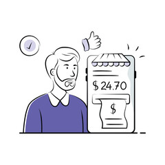 illustration showing successful online purchase payment, premium hand drawn vector