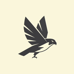Fototapeta premium Stylized Falcon in Flight: A Monochrome Bird of Prey Illustration.