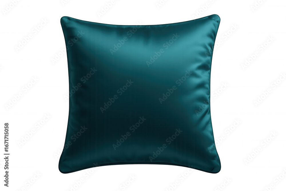 Poster teal silk cushion resting on a transparent background, perfect for adding a touch of elegance to any