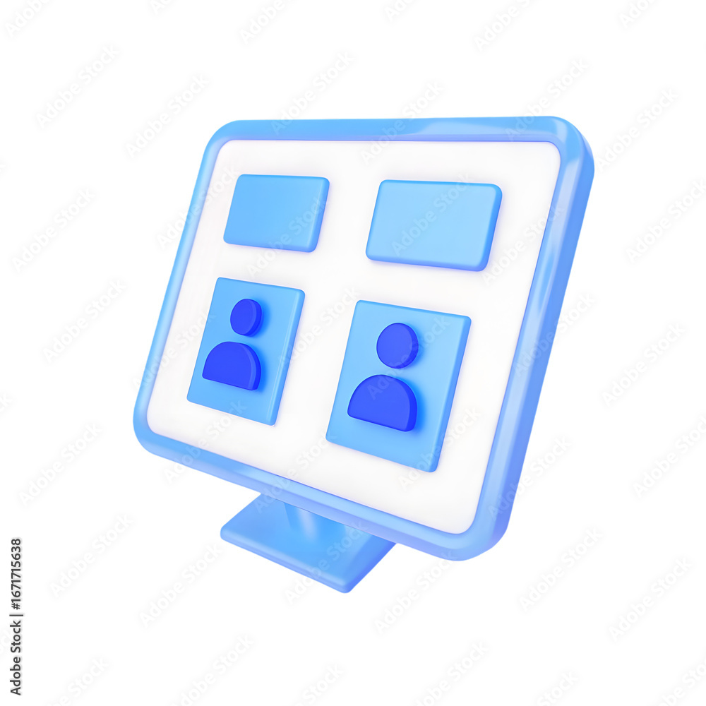Aufkleber 3d digital device screen displaying profile pictures and content blocks for online communication