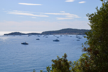 Aerial view of boats and yachts in the Mediterranean Sea, South of France