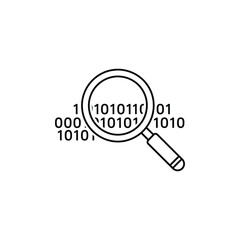 Binary code search icon, depicting data analysis, cybersecurity research, and digital information security