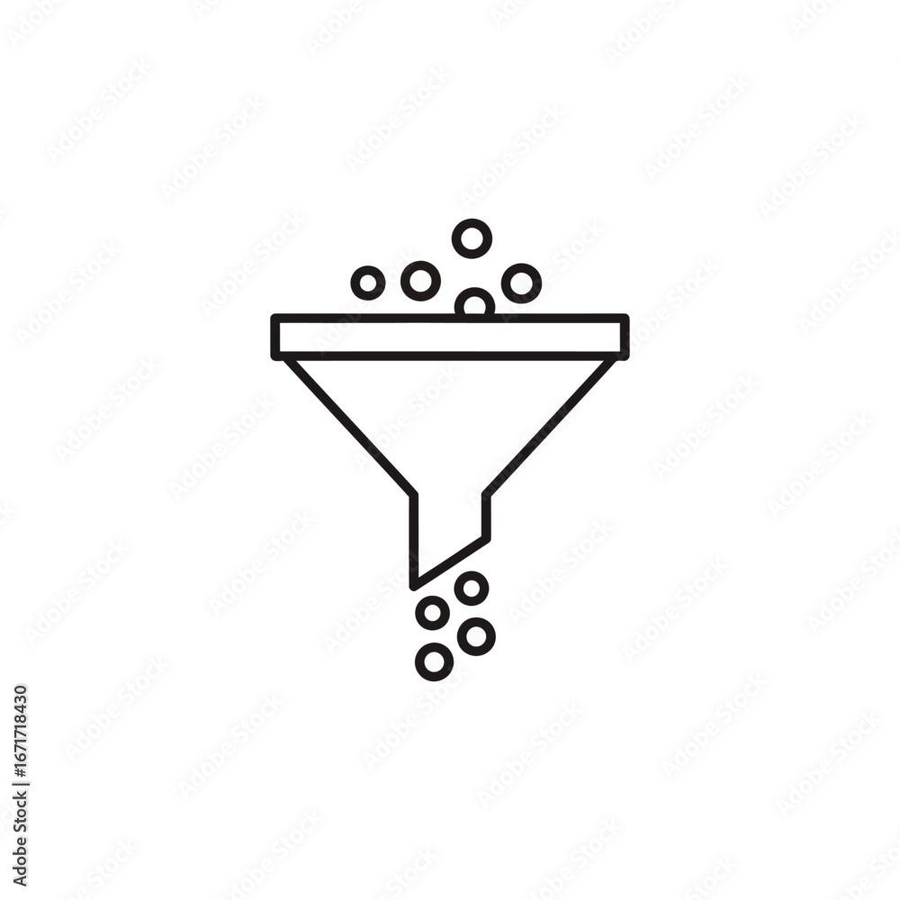 Poster data filter icon, representing information analysis, selection, and refinement in a simple and minim