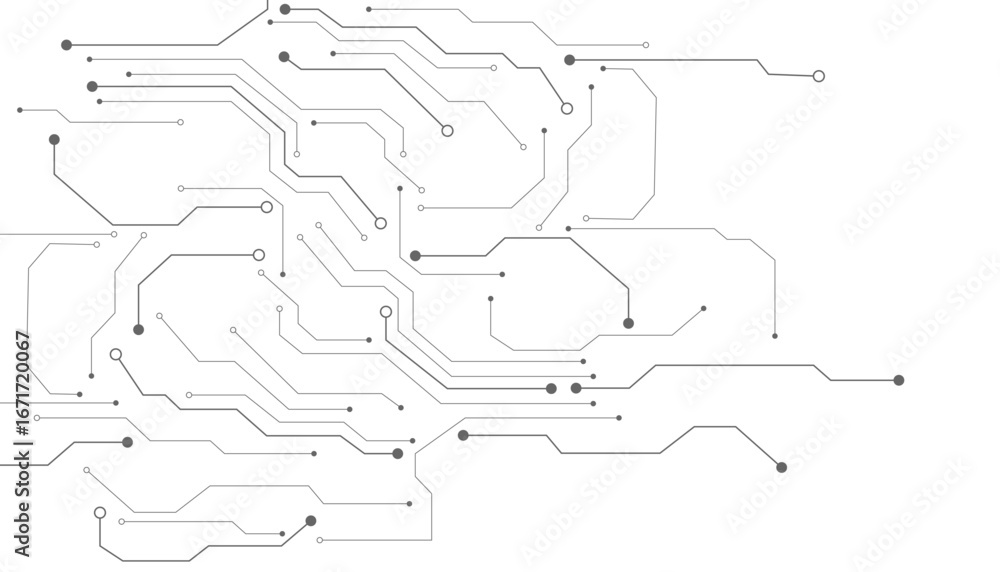Poster high-quality seamless circuit pattern in thin line style on white background, ideal for digital and 