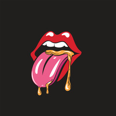 Cartoon Lips with Tongue Dripping sauce