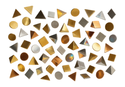 Assorted geometric confetti pieces in metallic hues