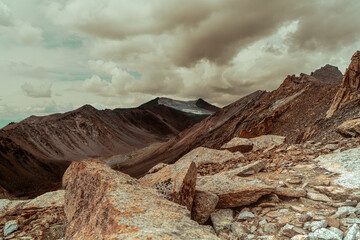 Lesser Tibet, mountain peaks, rocky terrain, travel, pilgrimage to the mountains. Altitude, harsh...