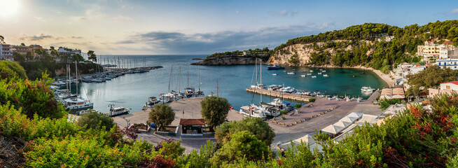 Panoramic view of Alonissos island port "Patitiri" in Greece