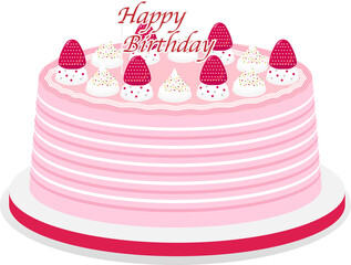 Pink Strawberry Birthday Cake with Whipped Cream and Sprinkles