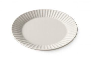 Pristine white ribbed ceramic plate, presenting minimalist kitchen design with transparent background for culinary styling