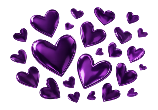 Metallic purple confetti hearts with glossy surface